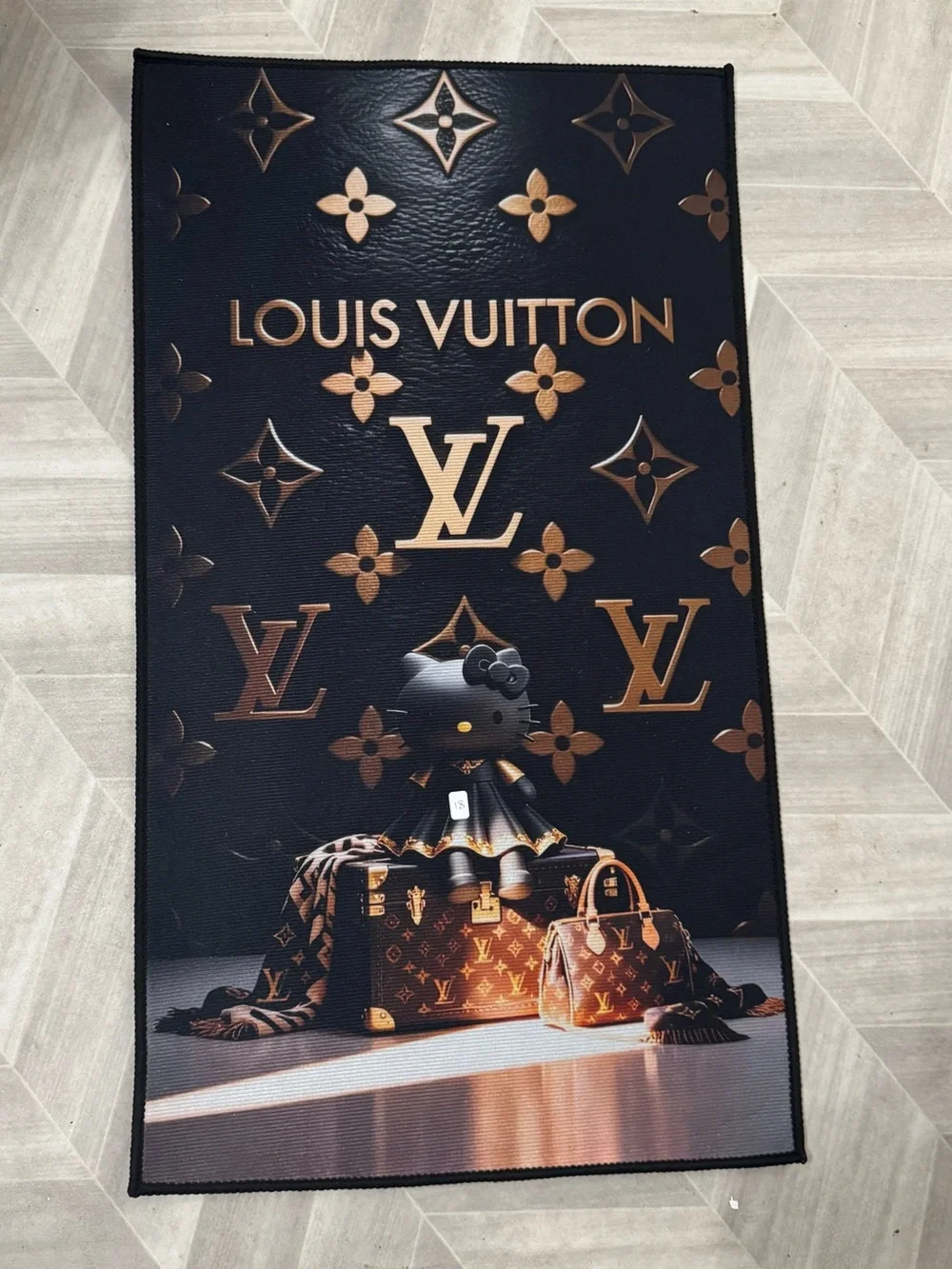 Louis Vuitton Black with Gold Monogram Floor Rug
